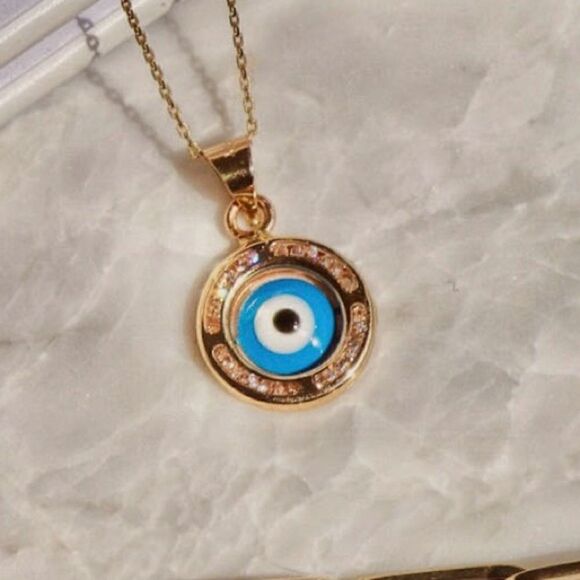 14k Solid Gold Evil Eye Charm | Real Gold Evil Eye Pendant | Birthday Gift | - Picture 4 of 10